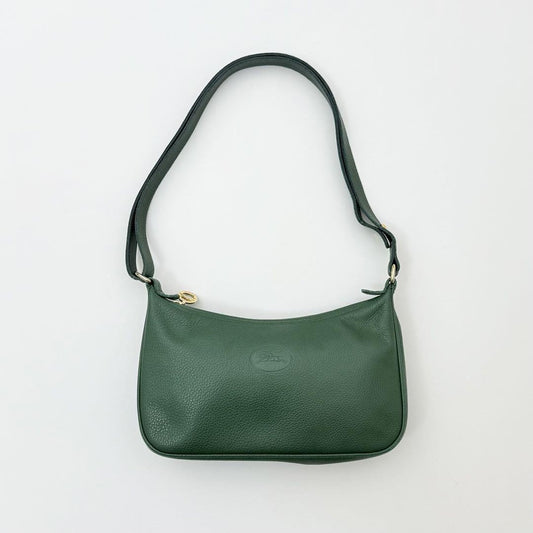 Longchamp Shoulder Bag Purse 2way Leather Green Authentic