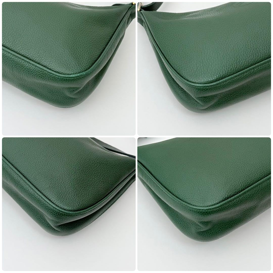 Longchamp Shoulder Bag Purse 2way Leather Green Authentic