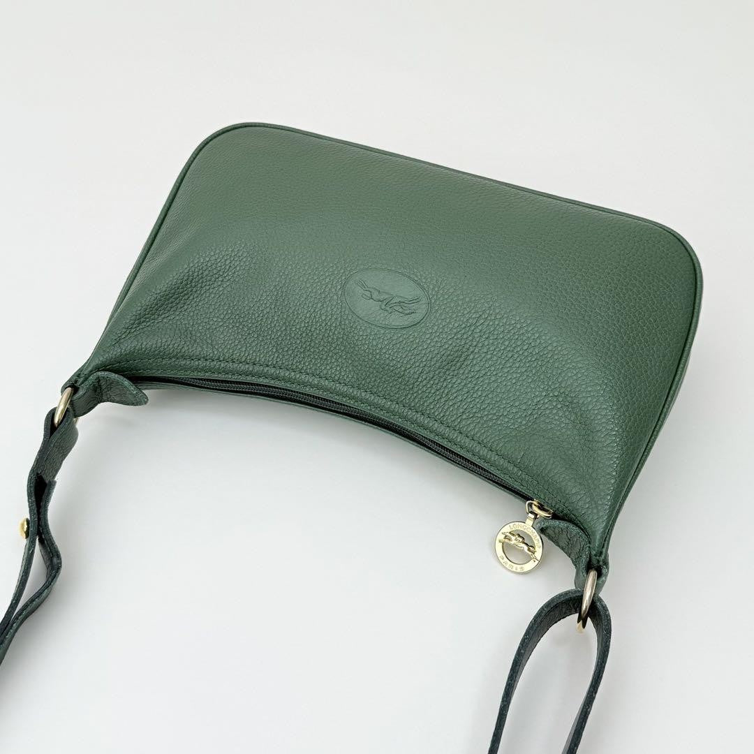 Longchamp Shoulder Bag Purse 2way Leather Green Authentic