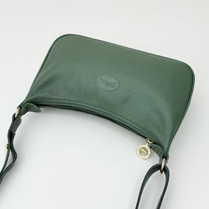 Longchamp Shoulder Bag Purse 2way Leather Green Authentic
