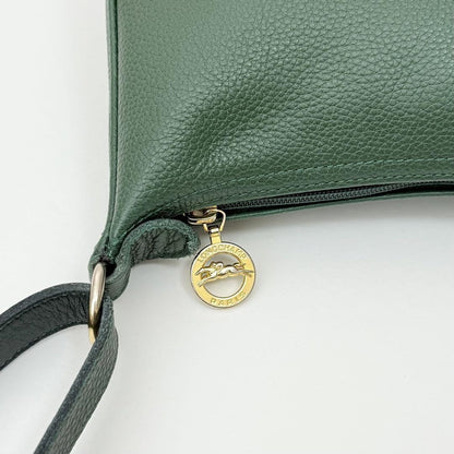 Longchamp Shoulder Bag Purse 2way Leather Green Authentic