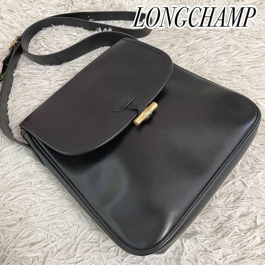 Longchamp Shoulder Bag Purse Black Leather Authentic