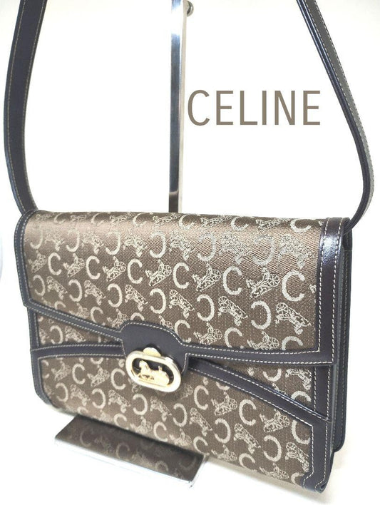 CELINE Shoulder Bag Purse C Macadam Horse carriage Canvas Authentic