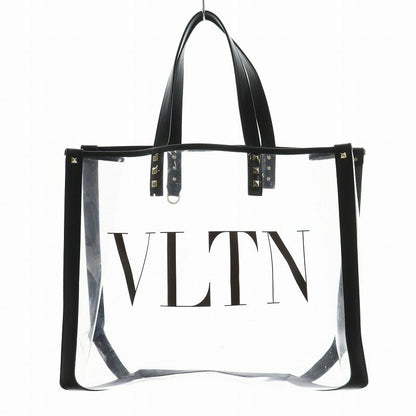 Valentino Garavani Hand Bag Tote Purse Rockstuds Vinyl Leather Clear Red Black