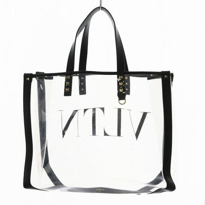 Valentino Garavani Hand Bag Tote Purse Rockstuds Vinyl Leather Clear Red Black