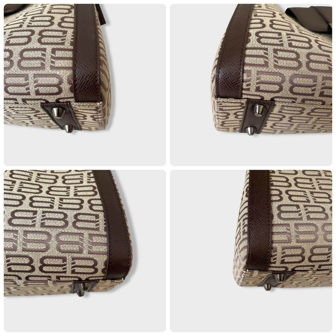 BALENCIAGA Hand Bag Tote Purse BB Canvas Leather Beige Brown Authentic