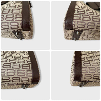 BALENCIAGA Hand Bag Tote Purse BB Canvas Leather Beige Brown Authentic