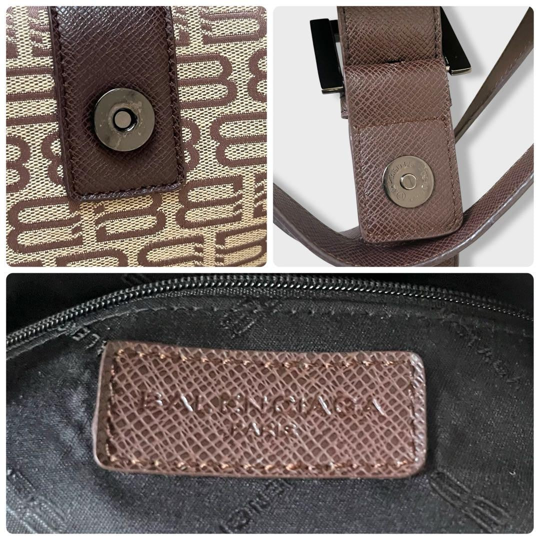 BALENCIAGA Hand Bag Tote Purse BB Canvas Leather Beige Brown Authentic