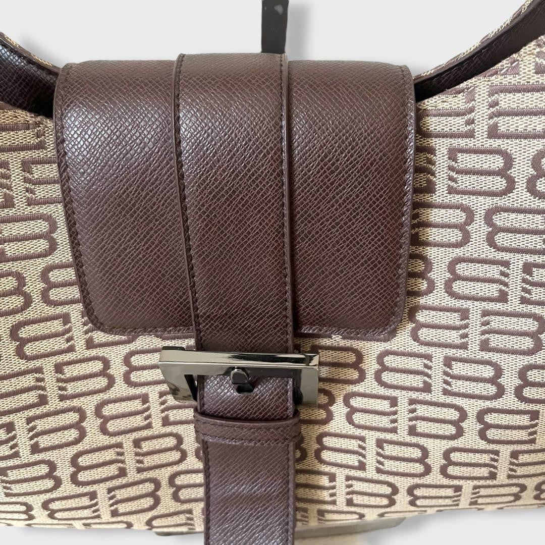 BALENCIAGA Hand Bag Tote Purse BB Canvas Leather Beige Brown Authentic