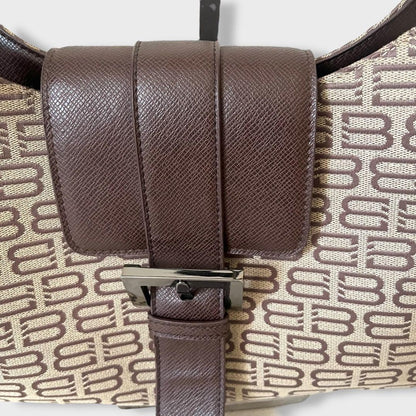 BALENCIAGA Hand Bag Tote Purse BB Canvas Leather Beige Brown Authentic