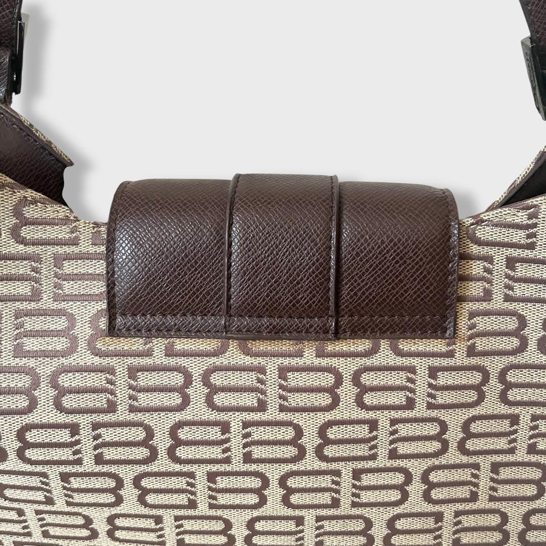 BALENCIAGA Hand Bag Tote Purse BB Canvas Leather Beige Brown Authentic