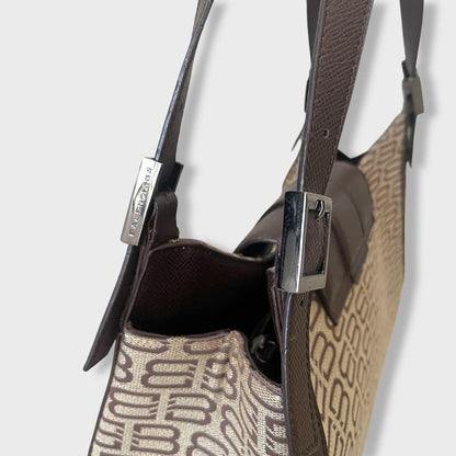 BALENCIAGA Hand Bag Tote Purse BB Canvas Leather Beige Brown Authentic