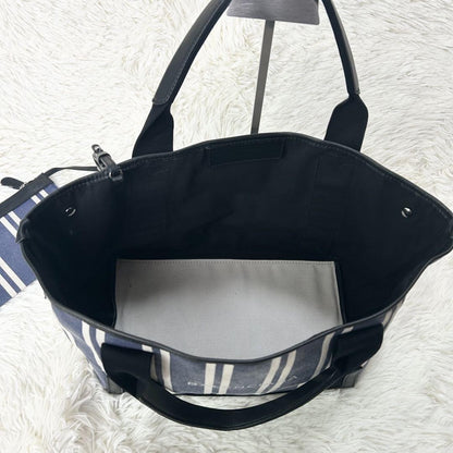 BALENCIAGA Hand Bag Tote Purse Canvas Leather Navy Authentic