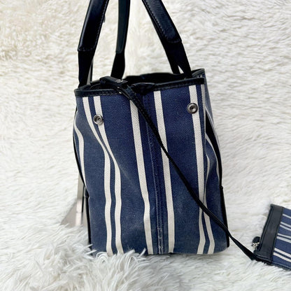 BALENCIAGA Hand Bag Tote Purse Canvas Leather Navy Authentic