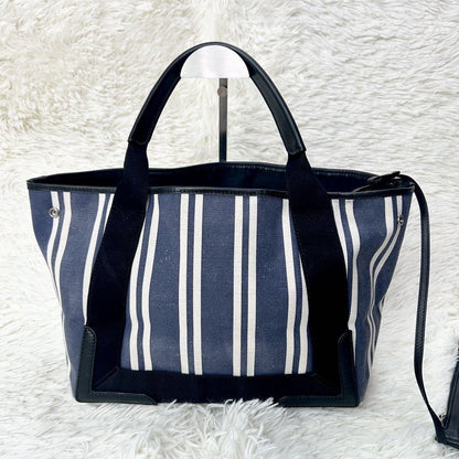 BALENCIAGA Hand Bag Tote Purse Canvas Leather Navy Authentic