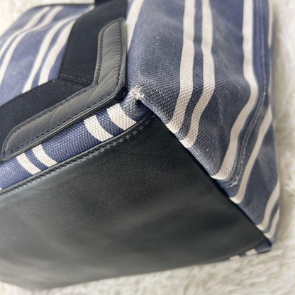 BALENCIAGA Hand Bag Tote Purse Canvas Leather Navy Authentic