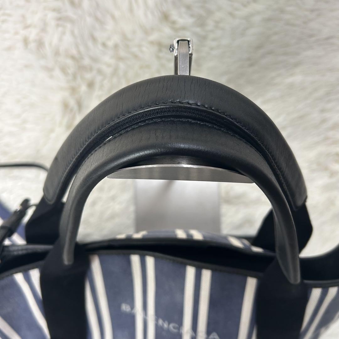 BALENCIAGA Hand Bag Tote Purse Canvas Leather Navy Authentic