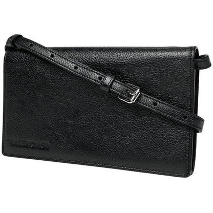 BALENCIAGA Shoulder Bag Purse Logo Leather Black Authentic