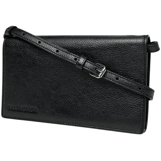 BALENCIAGA Shoulder Bag Purse Logo Leather Black Authentic