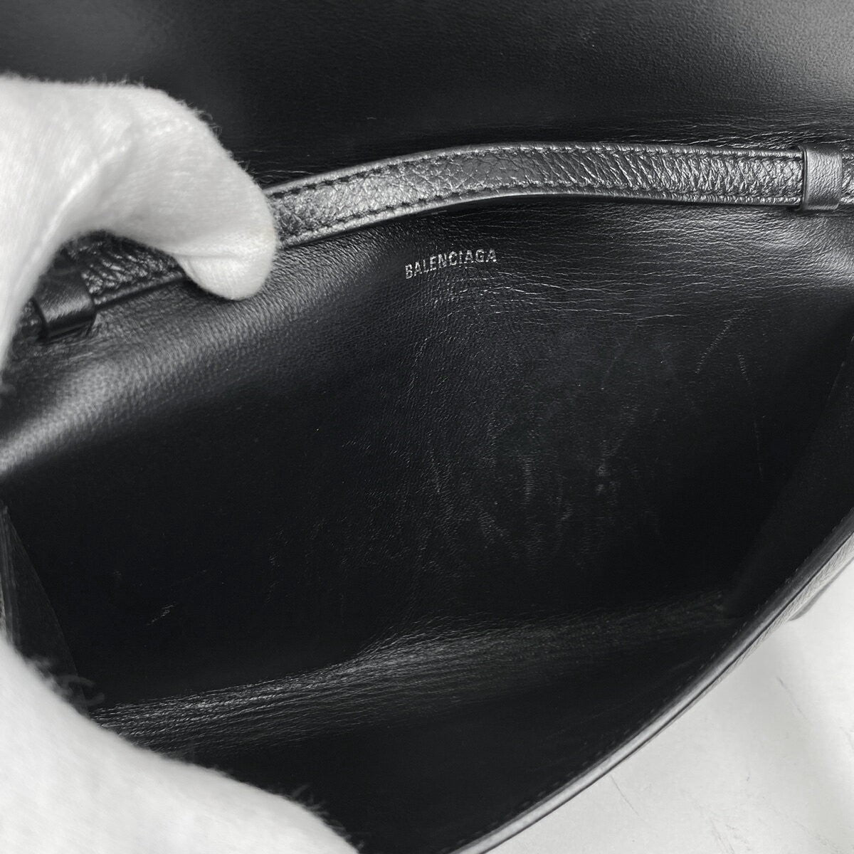 BALENCIAGA Shoulder Bag Purse Logo Leather Black Authentic