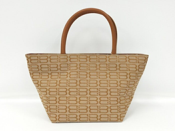 BALENCIAGA Hand Bag Tote Purse BB Canvas Leather Brown Beige Authentic