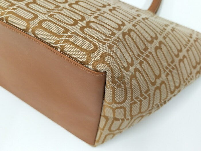 BALENCIAGA Hand Bag Tote Purse BB Canvas Leather Brown Beige Authentic