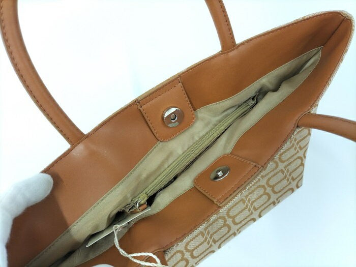BALENCIAGA Hand Bag Tote Purse BB Canvas Leather Brown Beige Authentic