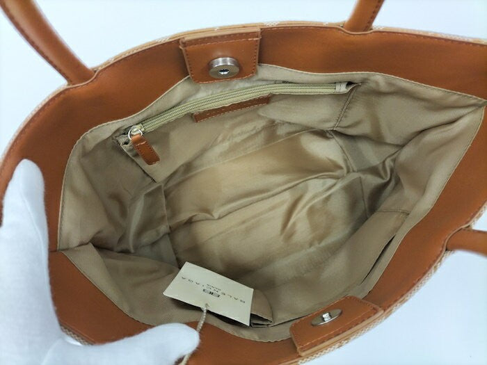 BALENCIAGA Hand Bag Tote Purse BB Canvas Leather Brown Beige Authentic
