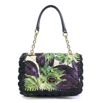 Dolce & Gabbana Shoulder Bag Purse Canvas Raffia Purple Green Black Authentic