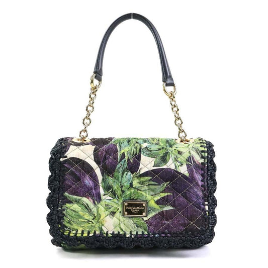 Dolce & Gabbana Shoulder Bag Purse Canvas Raffia Purple Green Black Authentic
