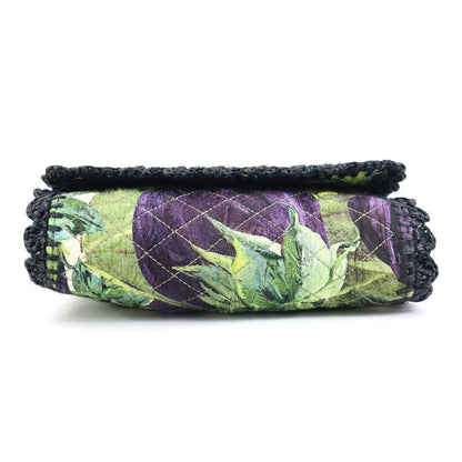 Dolce & Gabbana Shoulder Bag Purse Canvas Raffia Purple Green Black Authentic