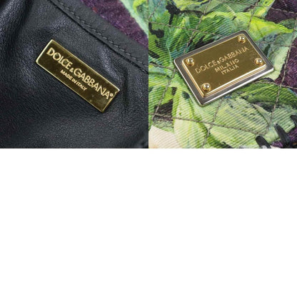 Dolce & Gabbana Shoulder Bag Purse Canvas Raffia Purple Green Black Authentic