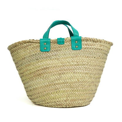 Dolce & Gabbana Hand Bag Tote Purse Straw Leather Natural Beige Turquoise Blue