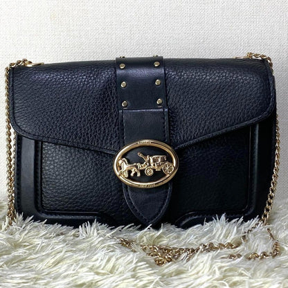 COACH Shoulder Bag Purse Chain Leather Black Authentic