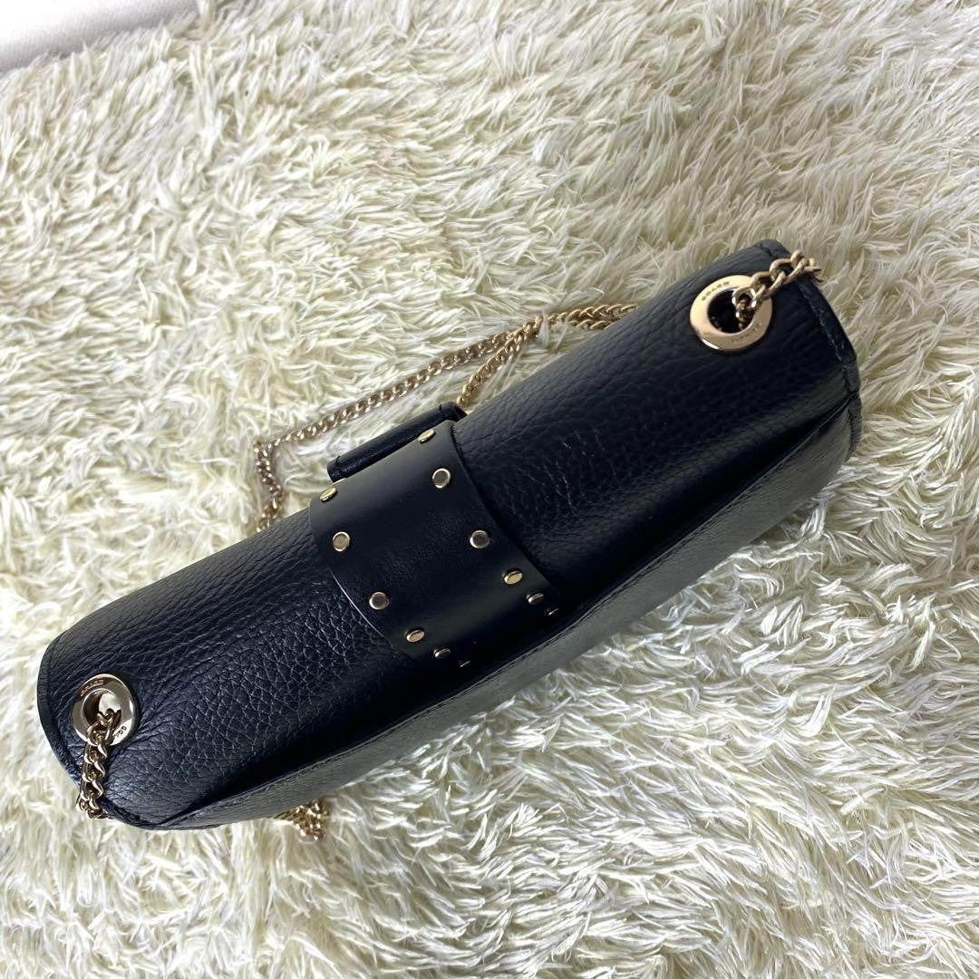 COACH Shoulder Bag Purse Chain Leather Black Authentic