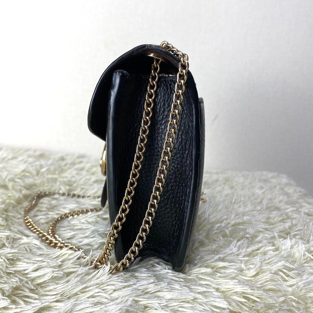 COACH Shoulder Bag Purse Chain Leather Black Authentic