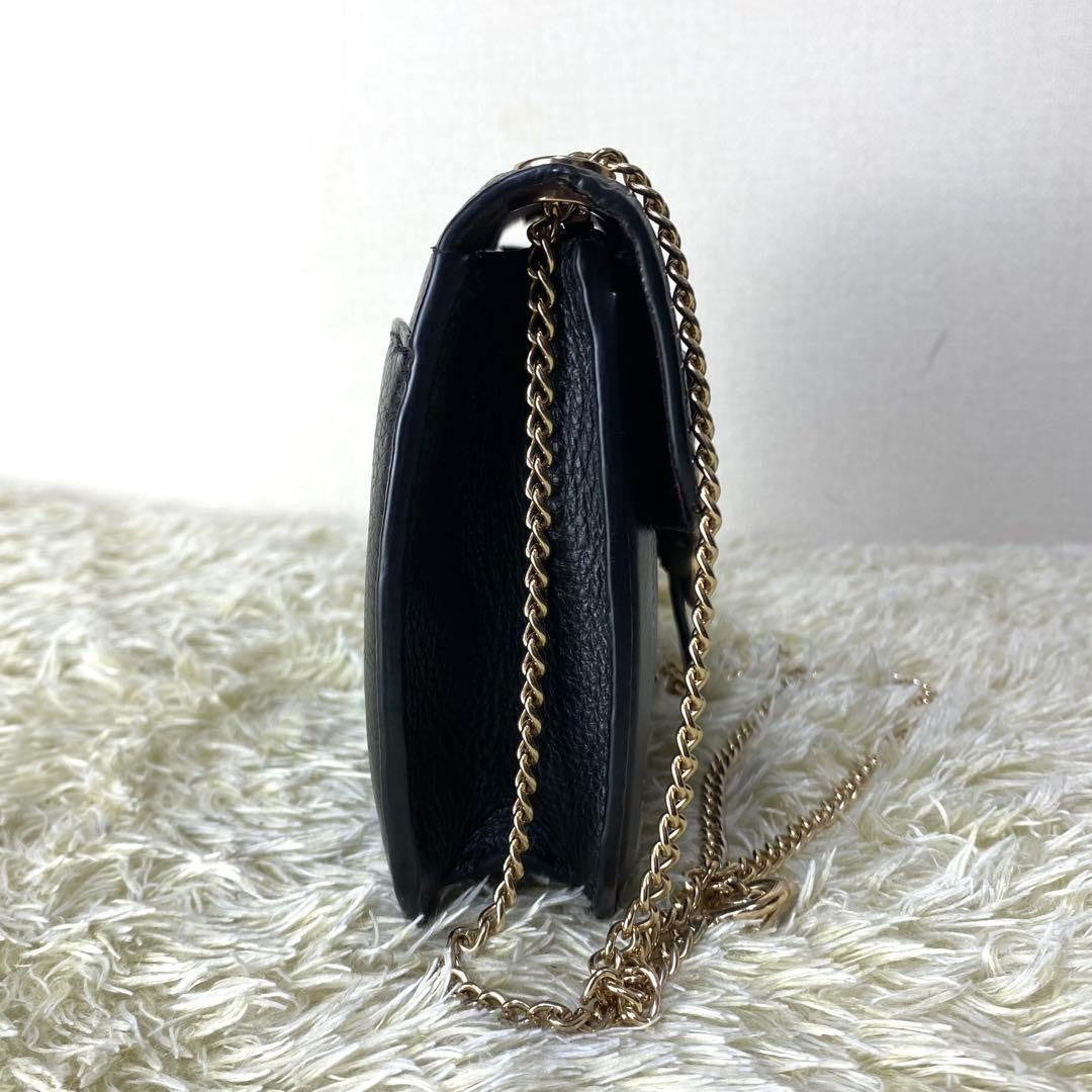 COACH Shoulder Bag Purse Chain Leather Black Authentic