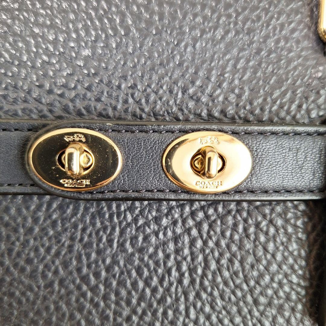 COACH Hand Shoulder Bag Tote Purse 2way Leather Navy Authentic