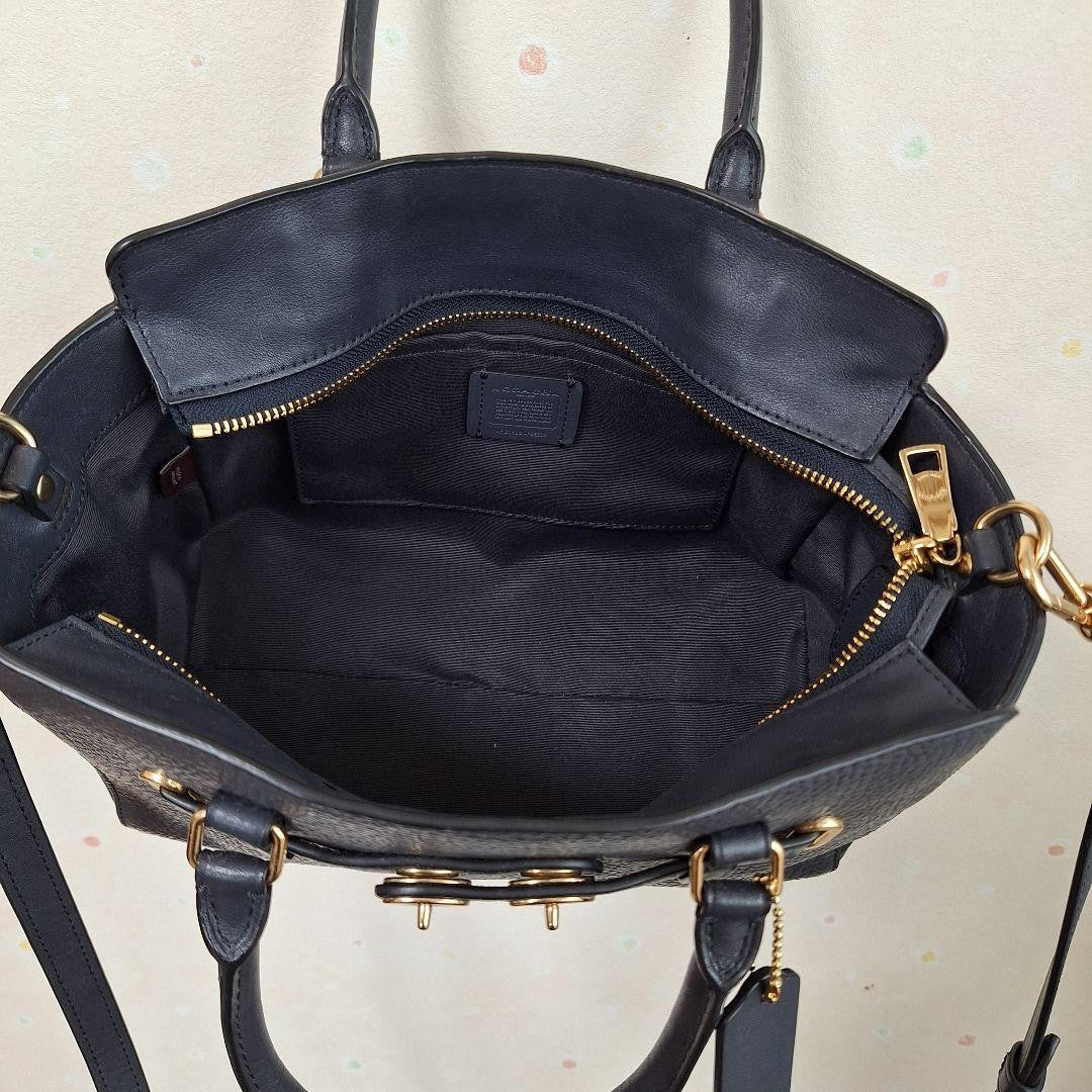 COACH Hand Shoulder Bag Tote Purse 2way Leather Navy Authentic