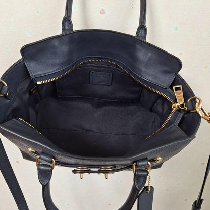 COACH Hand Shoulder Bag Tote Purse 2way Leather Navy Authentic
