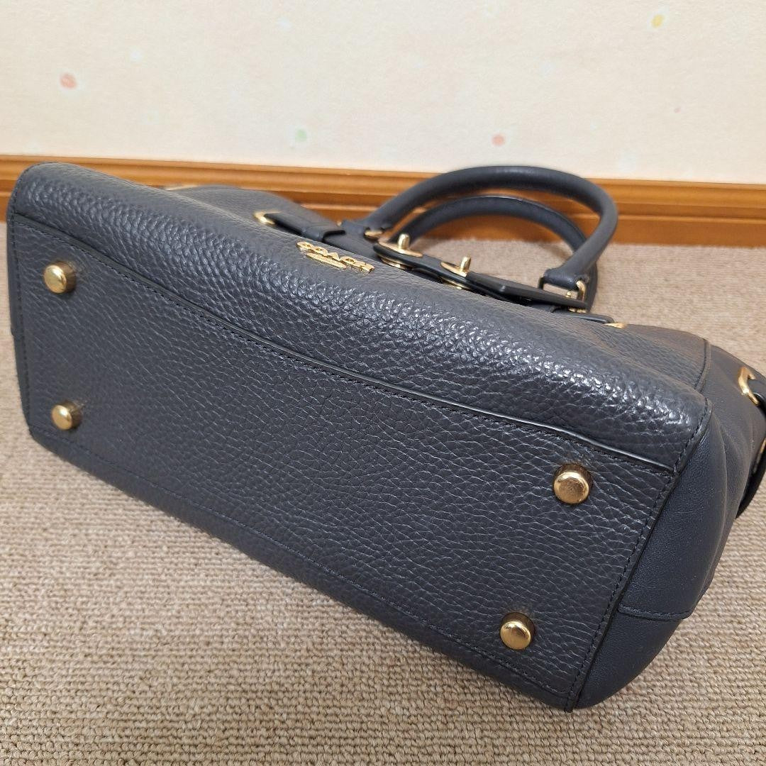 COACH Hand Shoulder Bag Tote Purse 2way Leather Navy Authentic