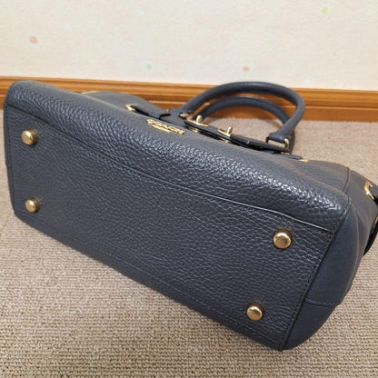 COACH Hand Shoulder Bag Tote Purse 2way Leather Navy Authentic
