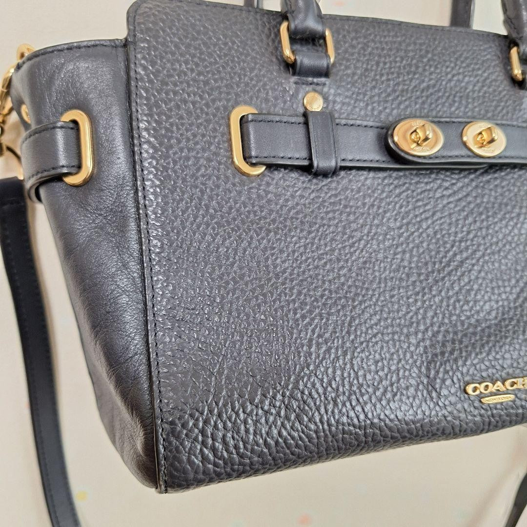 COACH Hand Shoulder Bag Tote Purse 2way Leather Navy Authentic