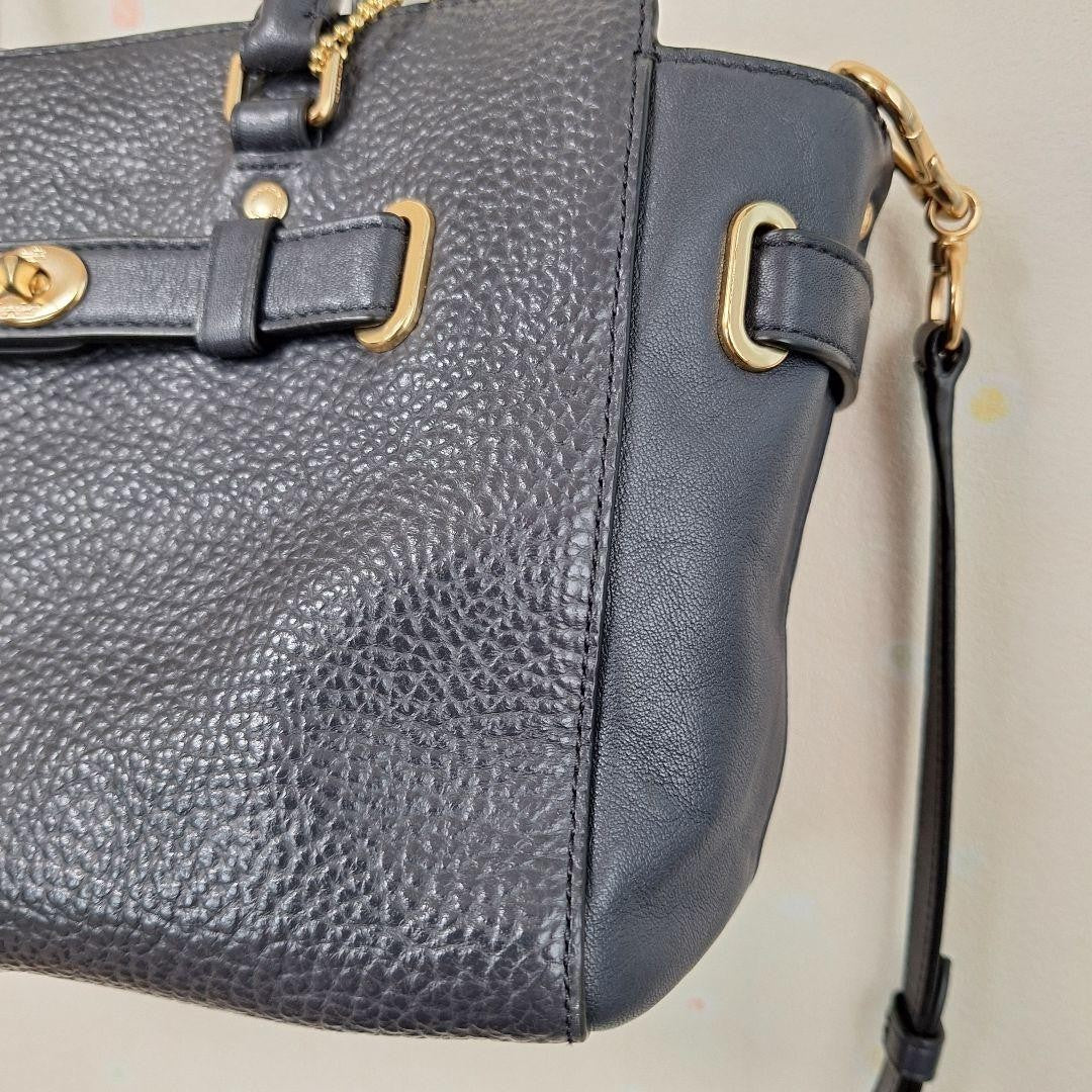 COACH Hand Shoulder Bag Tote Purse 2way Leather Navy Authentic