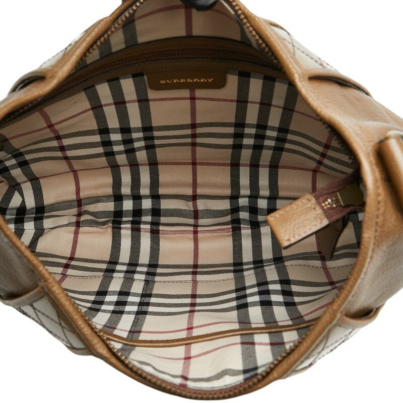 BURBERRY Hand Bag Tote Purse Nova Check Leather Beige Authentic