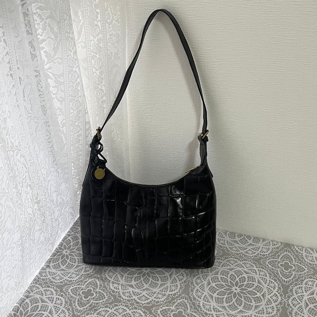 MULBERRY Hand Bag Shoulder Logo Black Leather Authentic