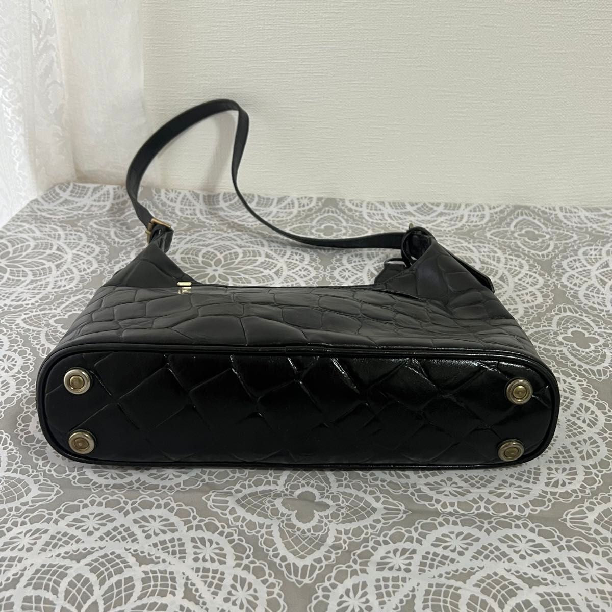 MULBERRY Hand Bag Shoulder Logo Black Leather Authentic