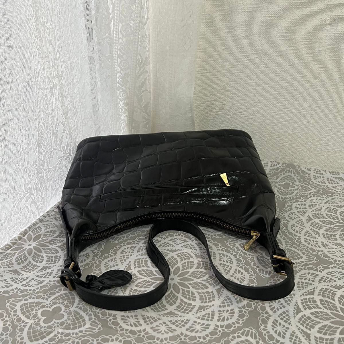 MULBERRY Hand Bag Shoulder Logo Black Leather Authentic