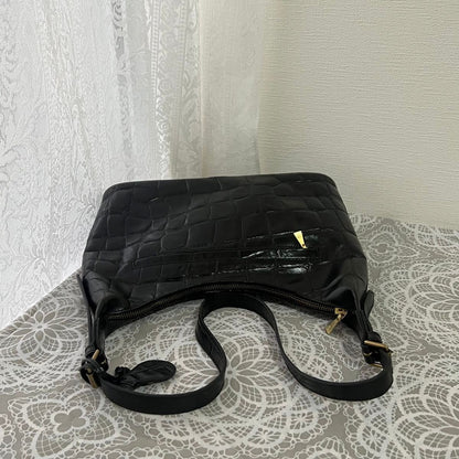 MULBERRY Hand Bag Shoulder Logo Black Leather Authentic