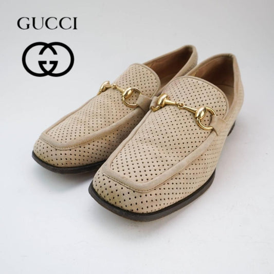 GUCCI Loafers Shoes Horse Bit EU 37.5 US 7.5 Suede Beige Authentic